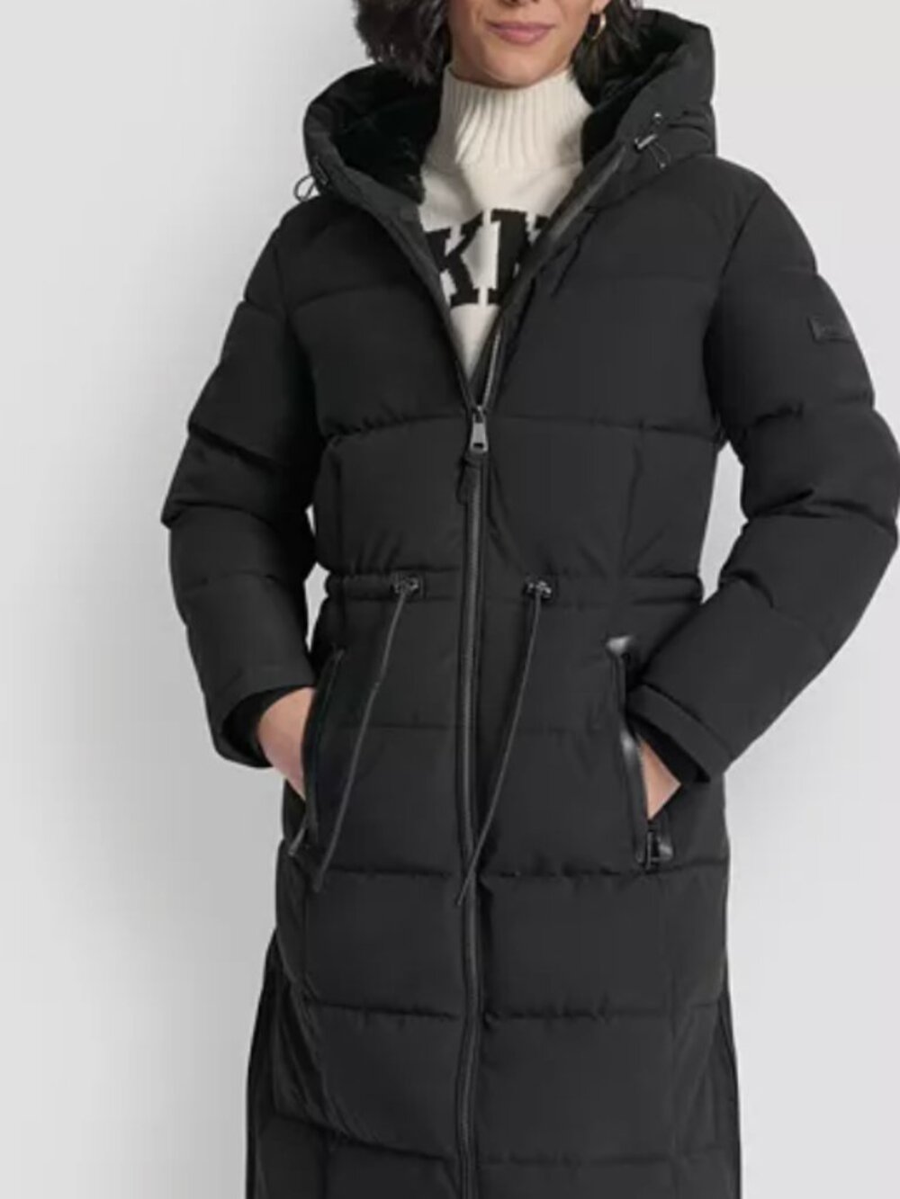 DKNY Women's Hooded Black Anorak Maxi Puffer Coat women's size xx-small